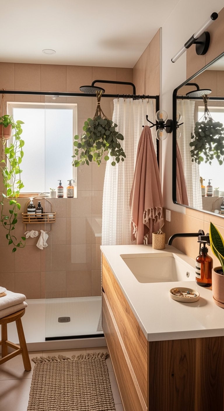 cozy earthy neutral transformative shower sanctuary