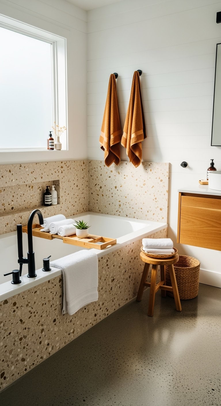cozy luxurious terrazzo bathtub surrounds