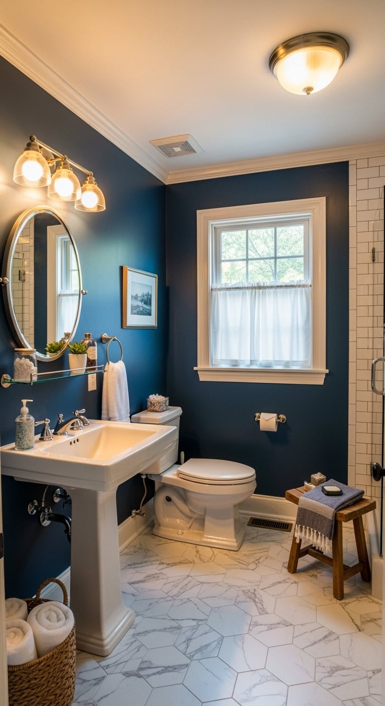cozy sophisticated navy wall lighting