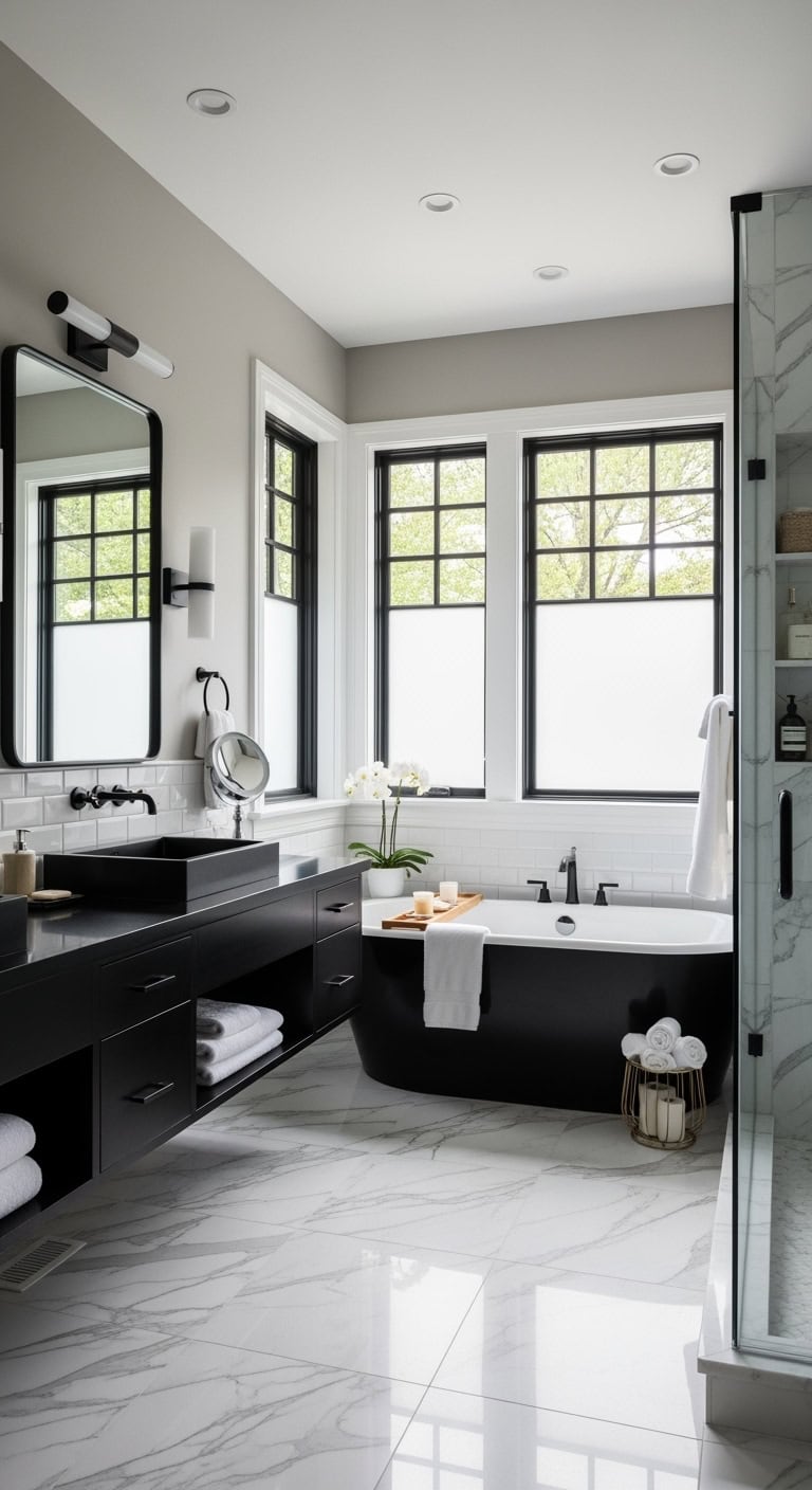 dramatic black window frame accents