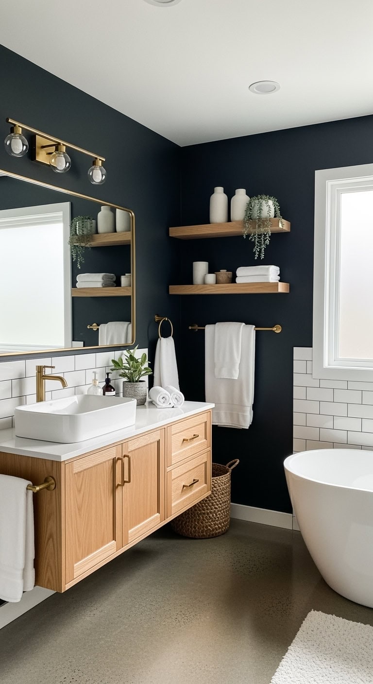 dramatic sophisticated chic bathroom accent wall