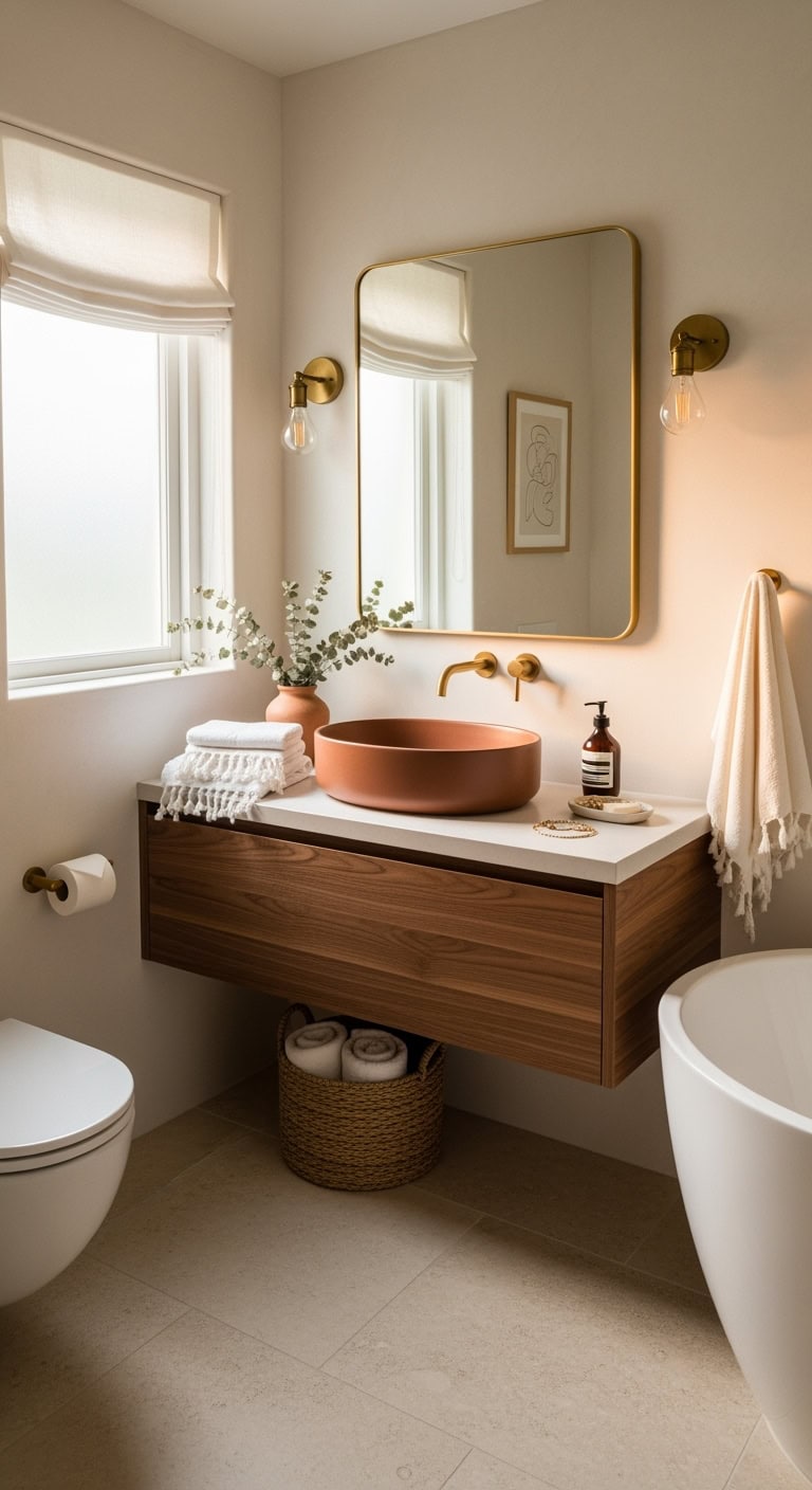 earthy sophisticated timeless bathroom statement