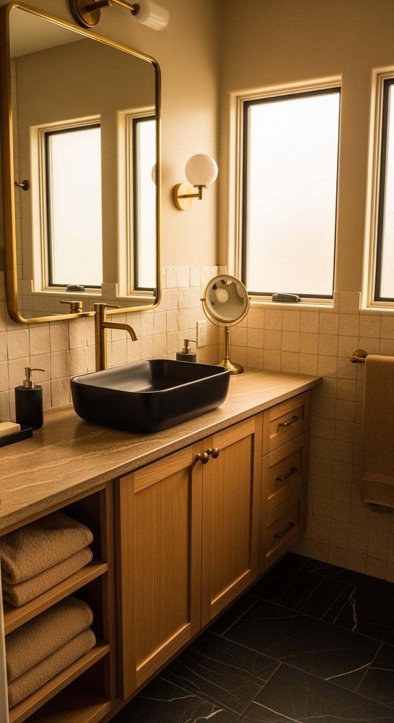 ebony vessel sink elevates vanity style