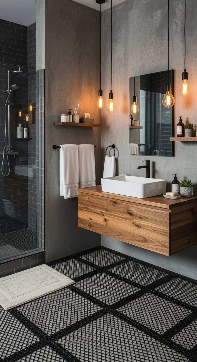 edgy industrial chic bathroom flooring