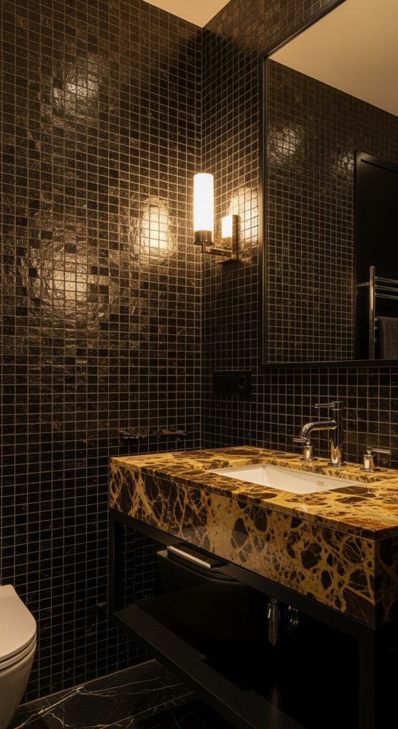 22 Stunning Black and Gold Bathroom