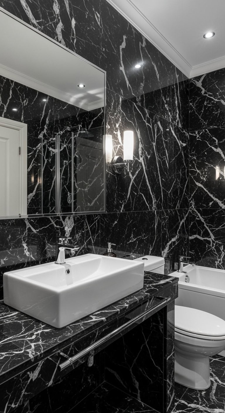 elegant ebony hued bathroom aesthetic