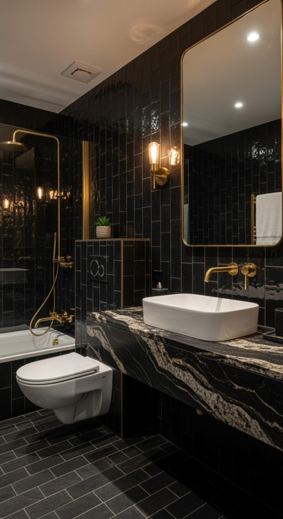 23 Beautiful Black Tile Bathroom