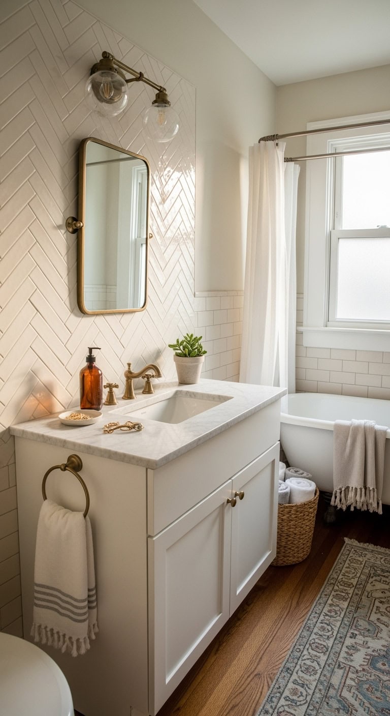 elegant textured eye catching bathroom backsplash