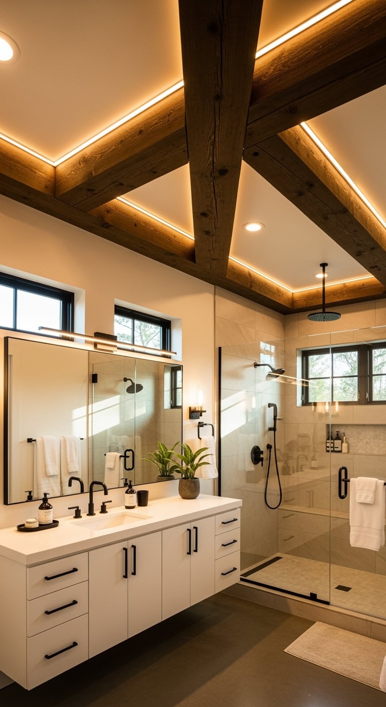 espresso stained oak ceiling beams statement piece