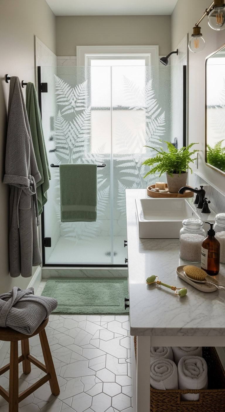 ethereal fern patterned shower sanctuary