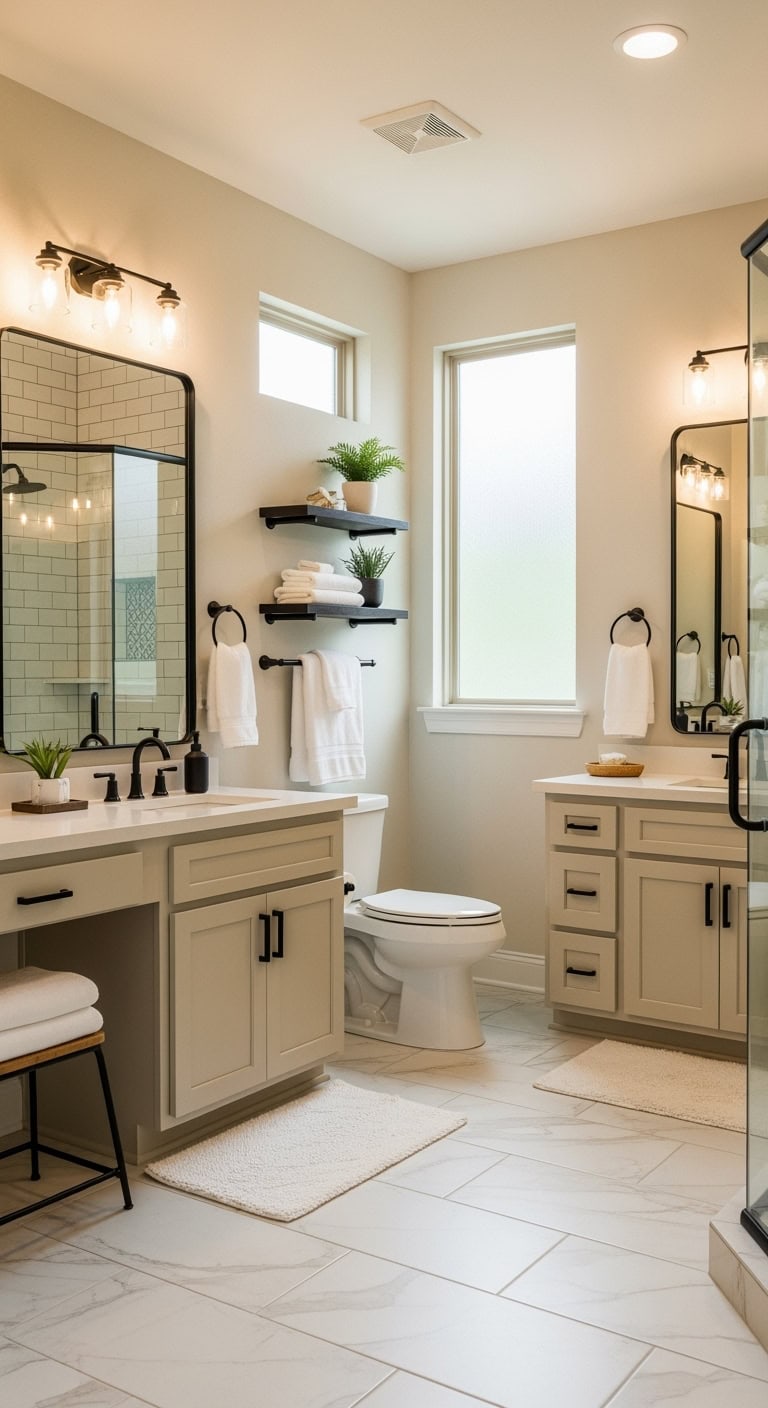 framed beige mirrors with black trim