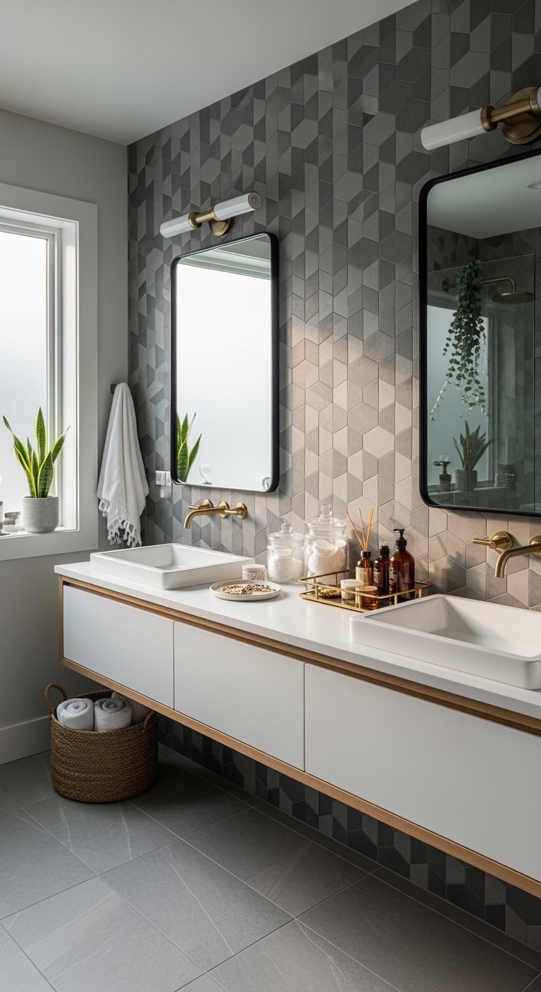 geometric mosaic statement bathroom accent walls