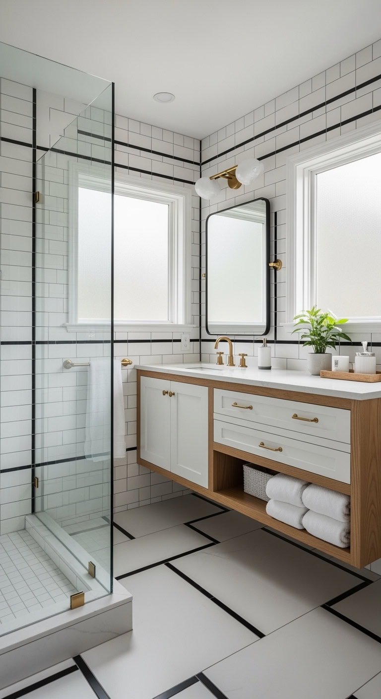 graphic bold impactful bathroom grout lines