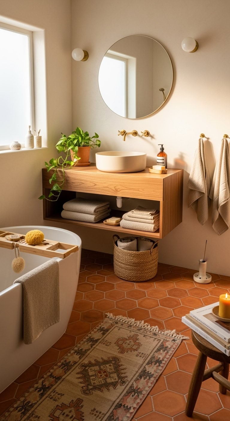 handmade terracotta tiles exude artisan charm