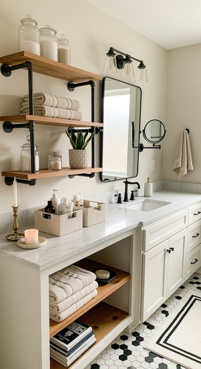 industrial chic bathroom shelving