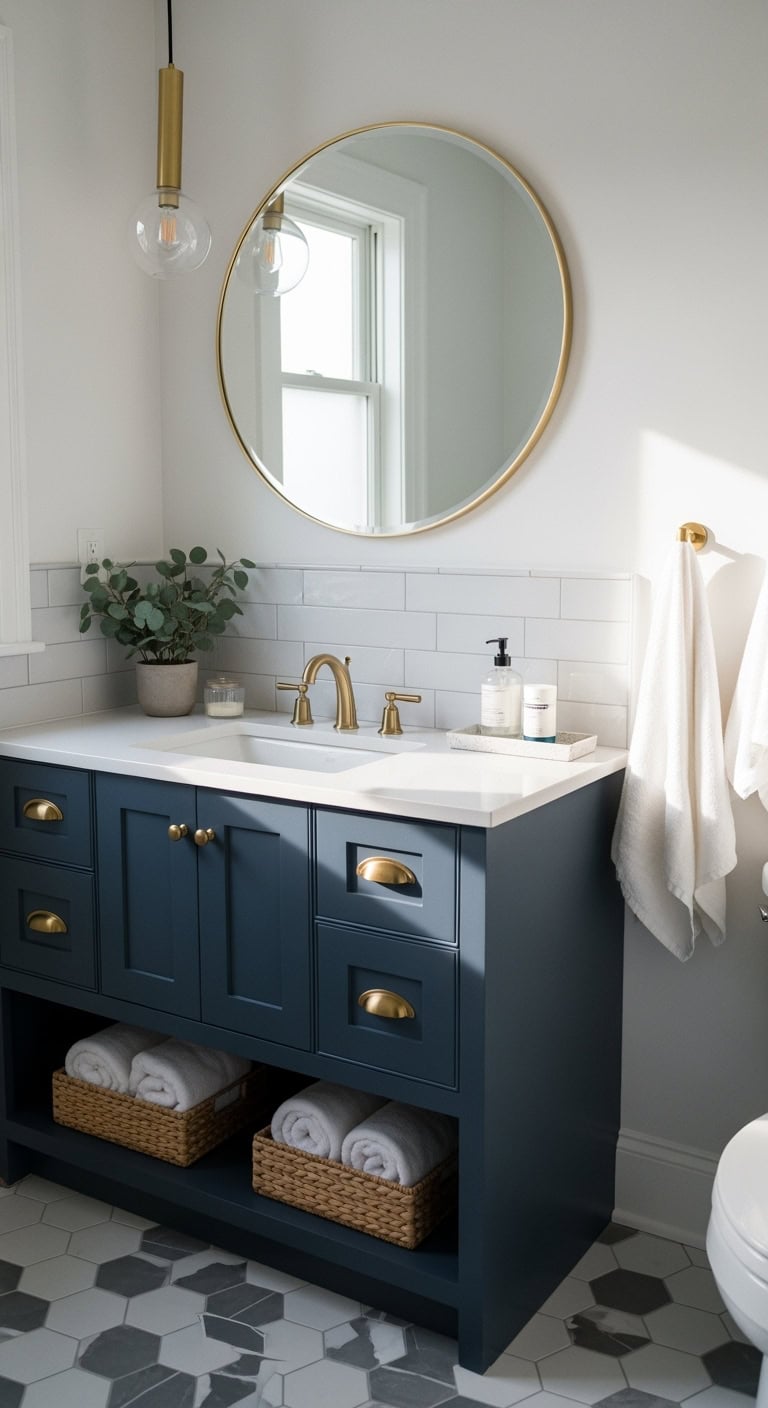 intentional elegant navy bathroom vanities