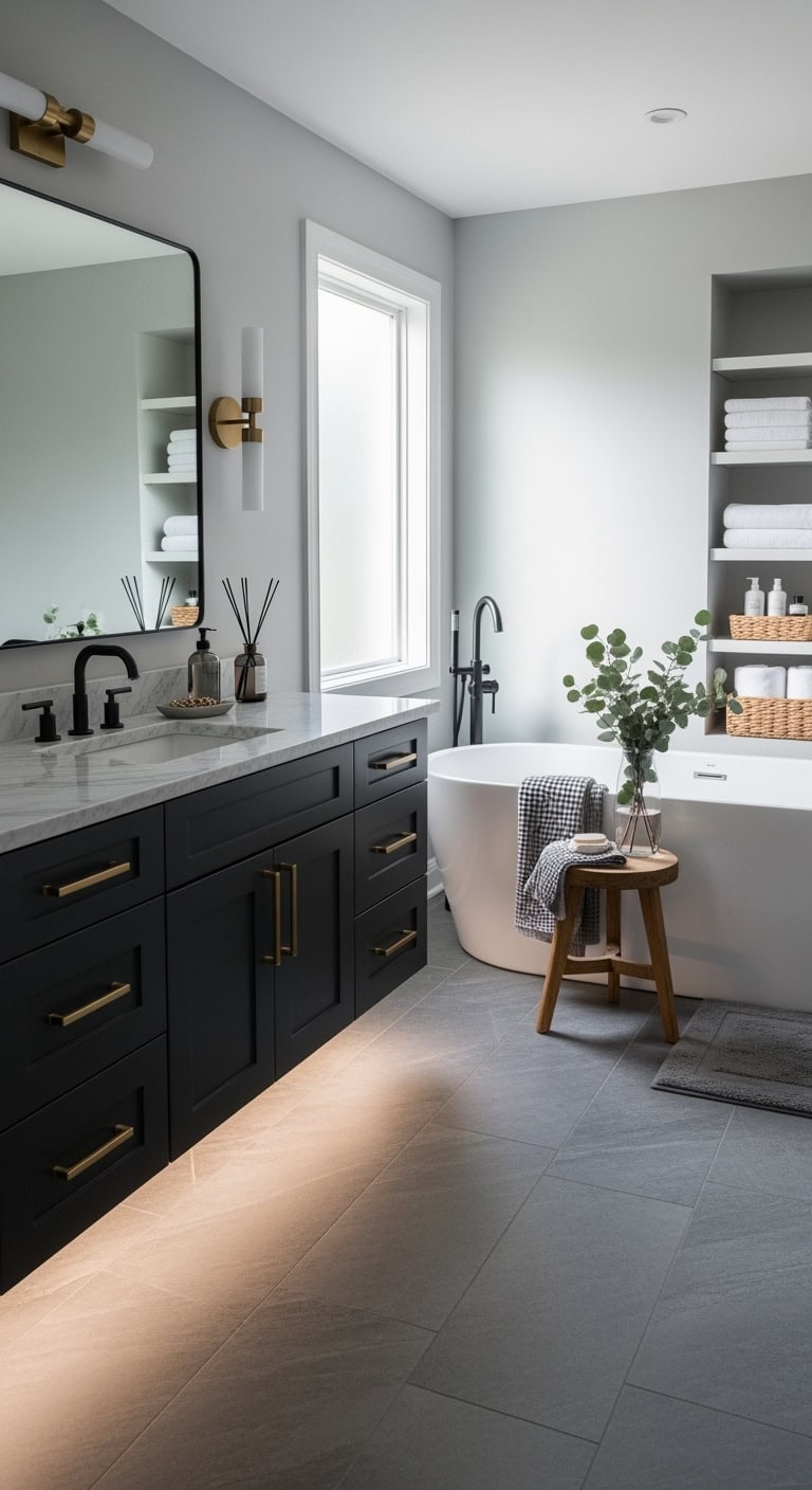 luxurious bold dramatic black bathroom vanity