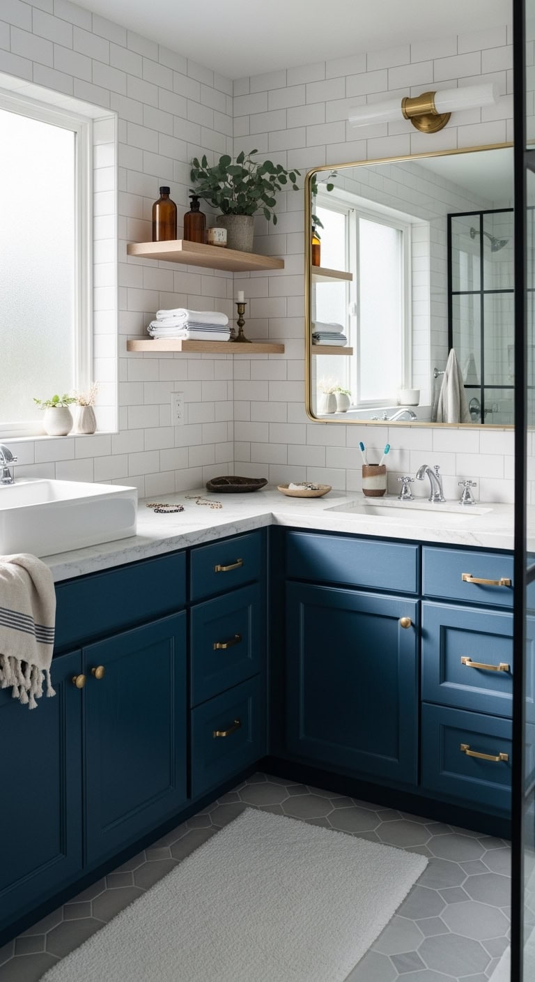 luxurious moody sophisticated navy vanity