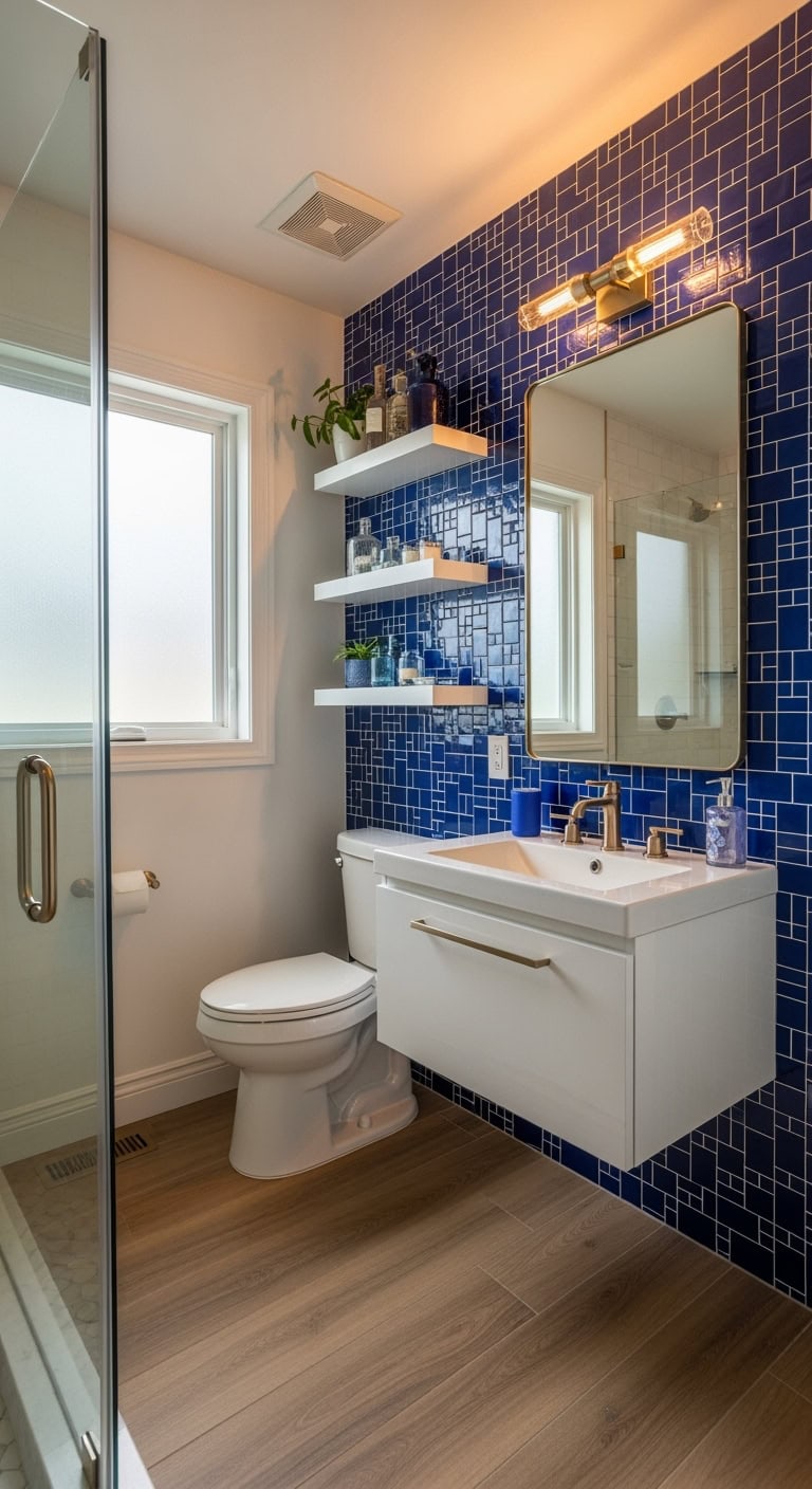 luxurious sapphire mosaic bathroom backsplash