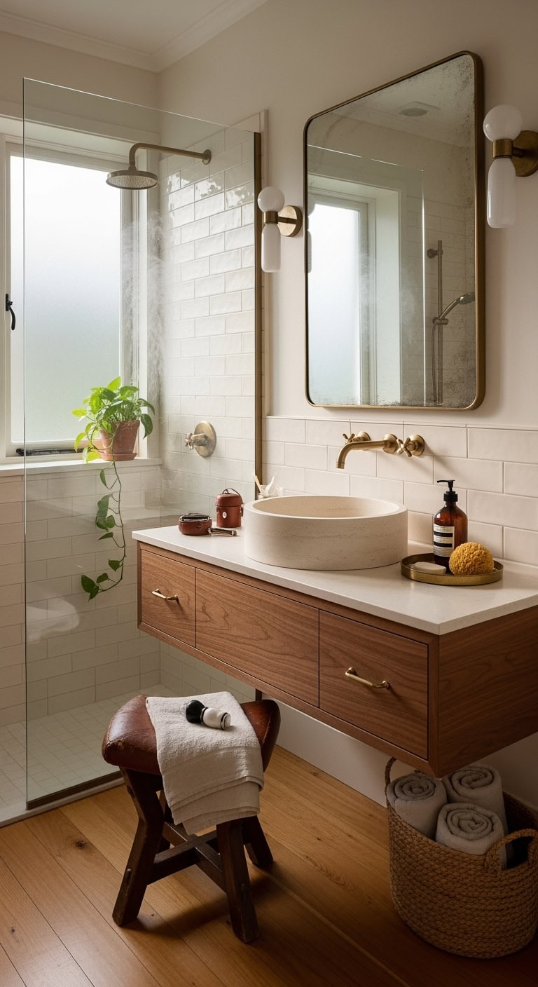 luxurious vintage leather bathroom accents