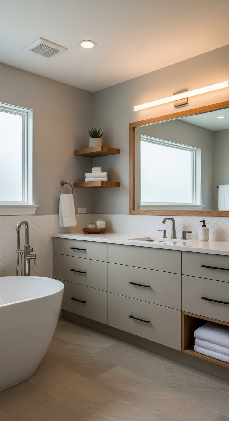 matte beige bathroom vanity statement