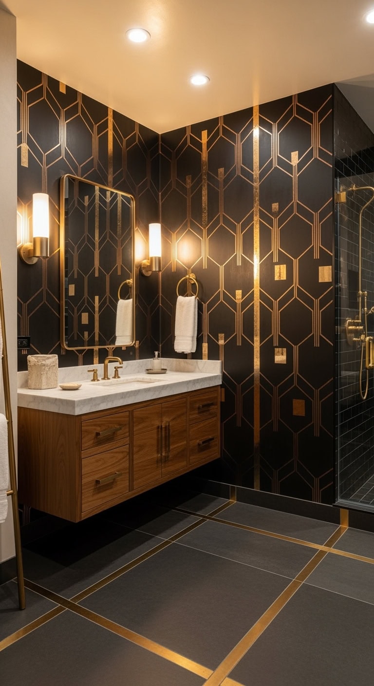 metallic bathroom drama focal accent