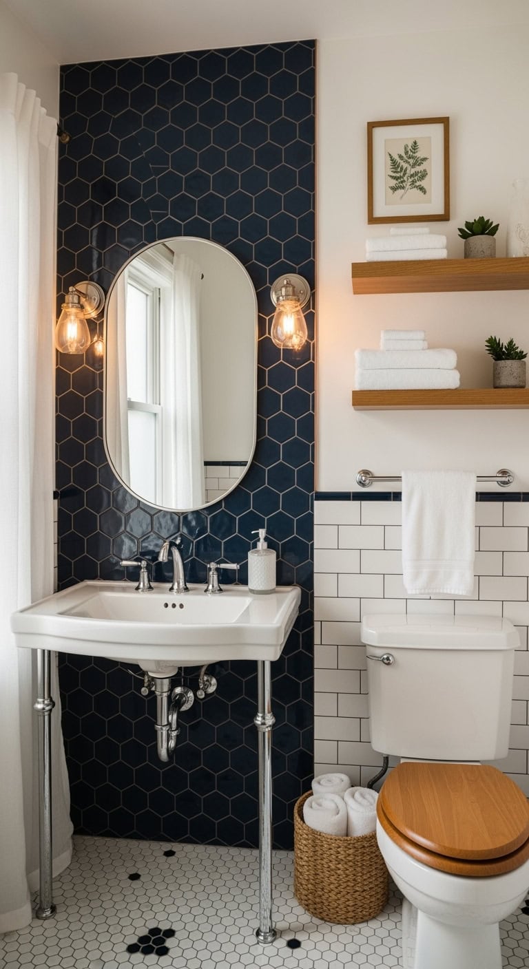 midnight hexagons luxurious bathroom transformation