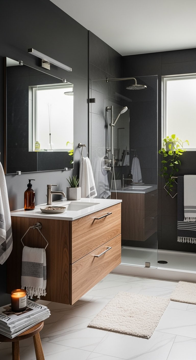 minimalist sleek understated cohesive pewter bathroom