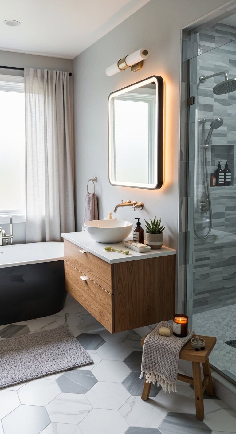 misty glowing multifunctional bathroom mirror lighting