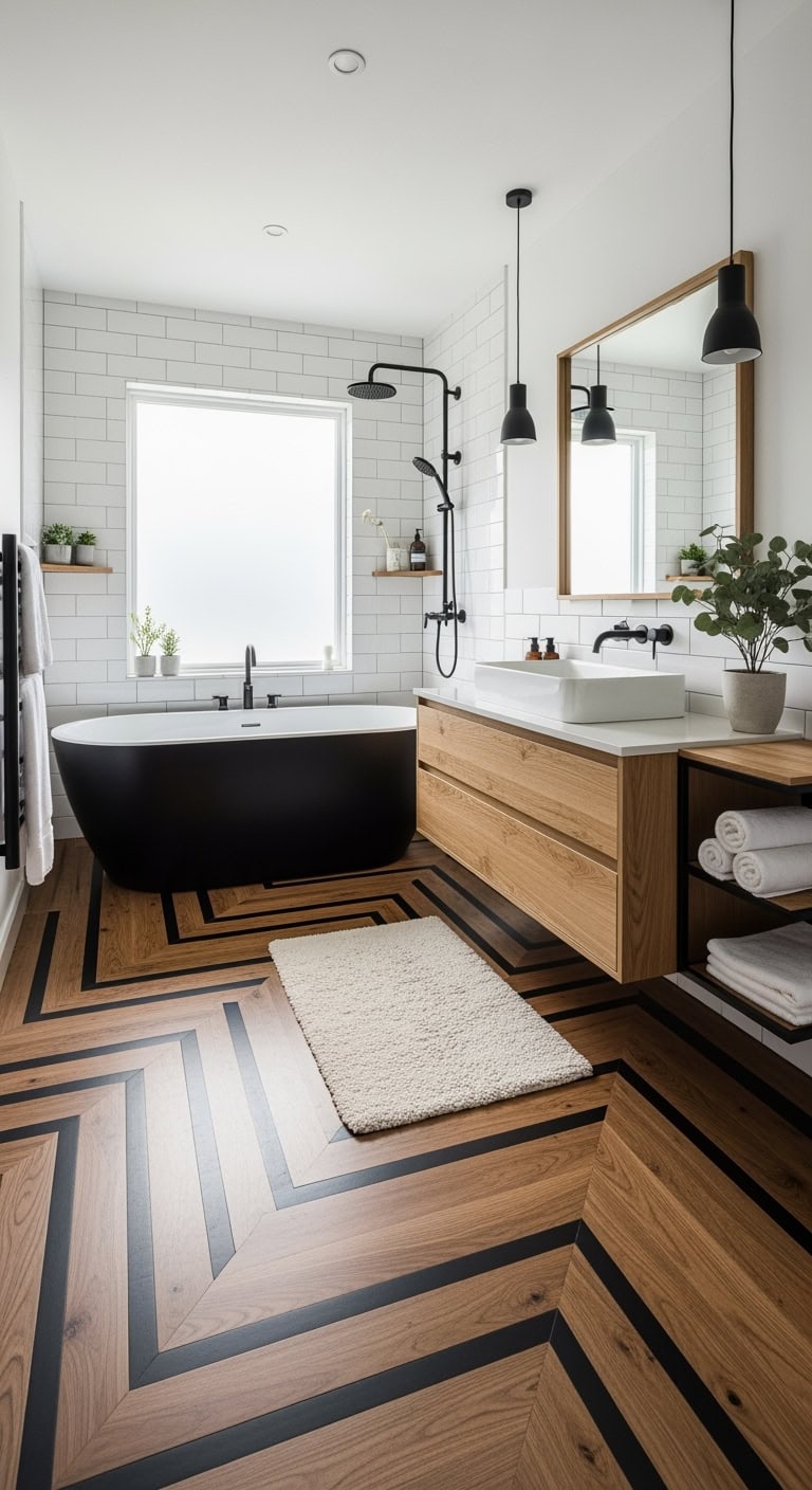 modern charcoal grout wood floor