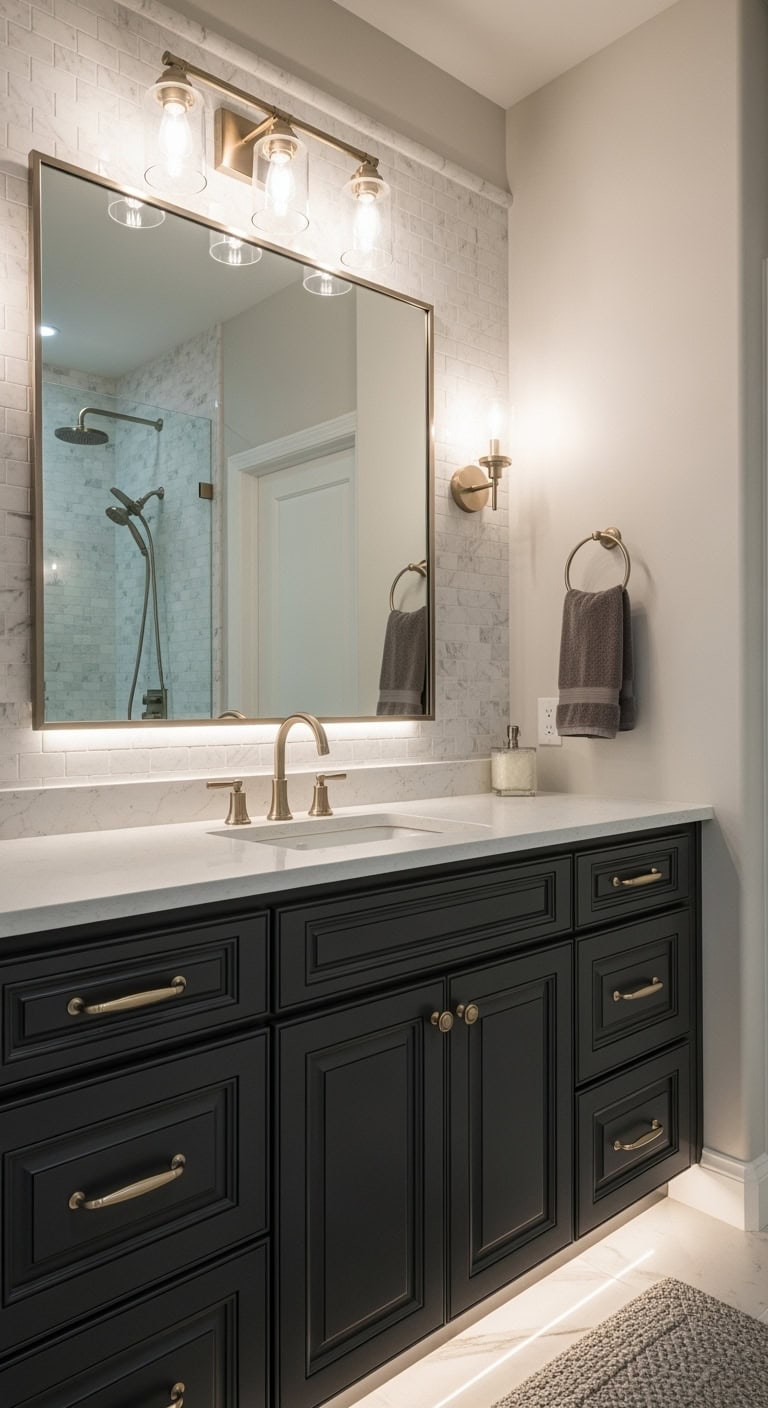 monochromatic bathroom storage solutions
