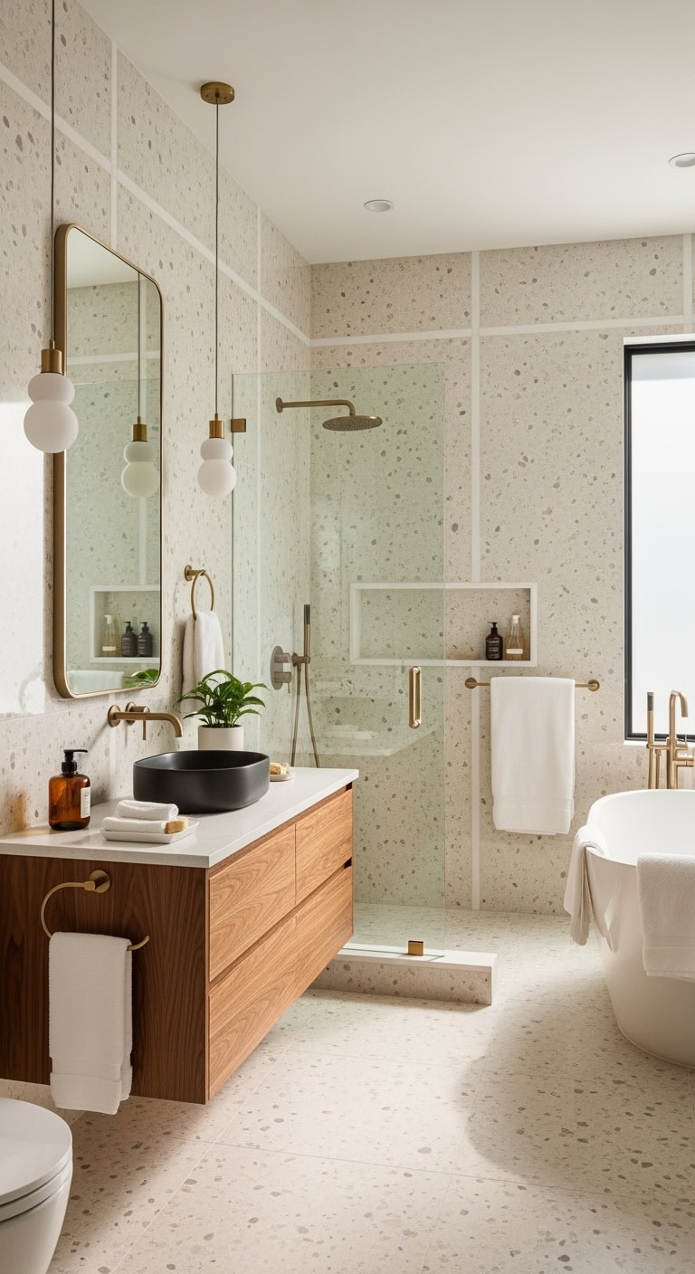 polished beige terrazzo wall feature