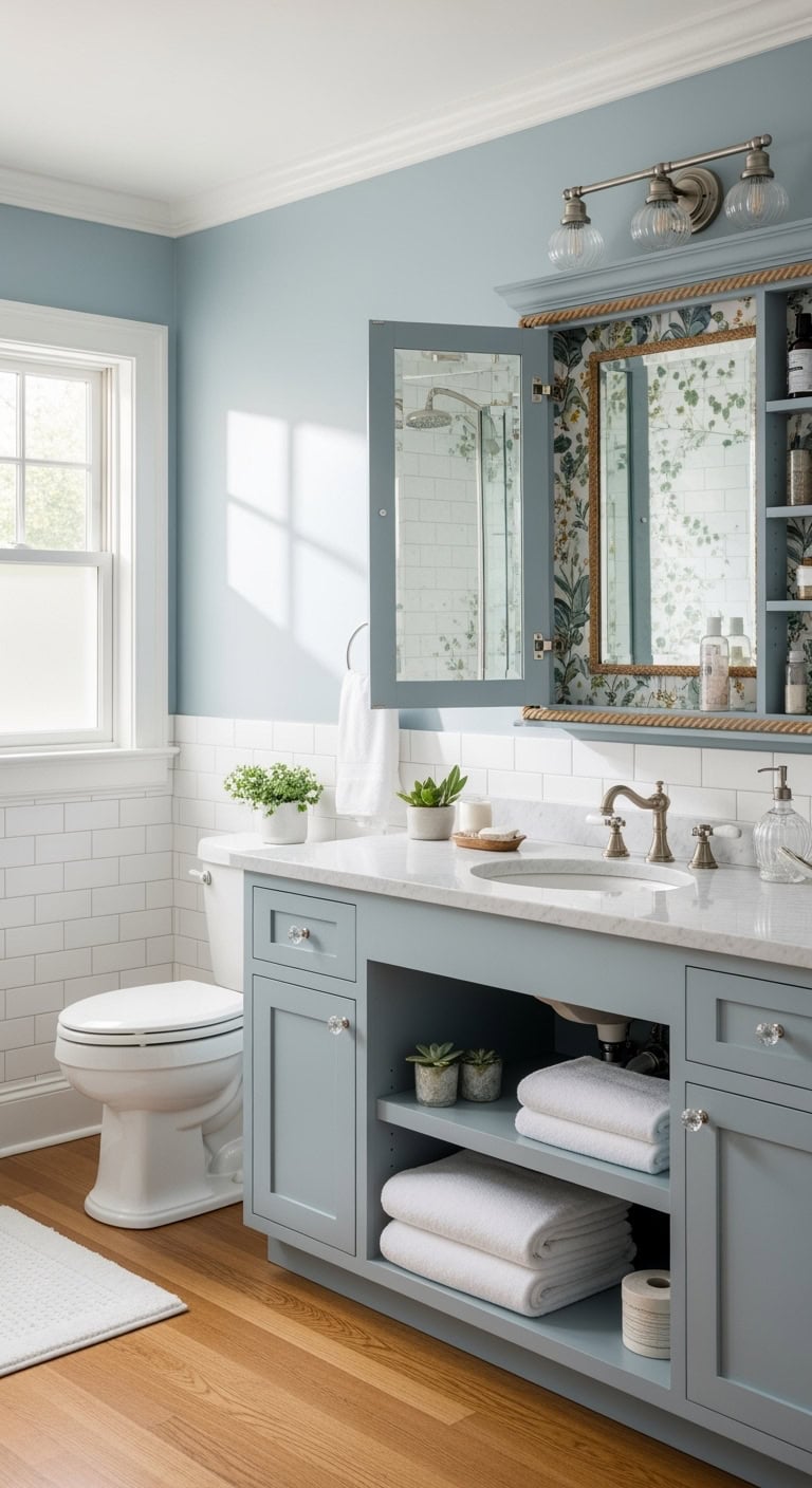 powder blue vintage coastal updated cabinet