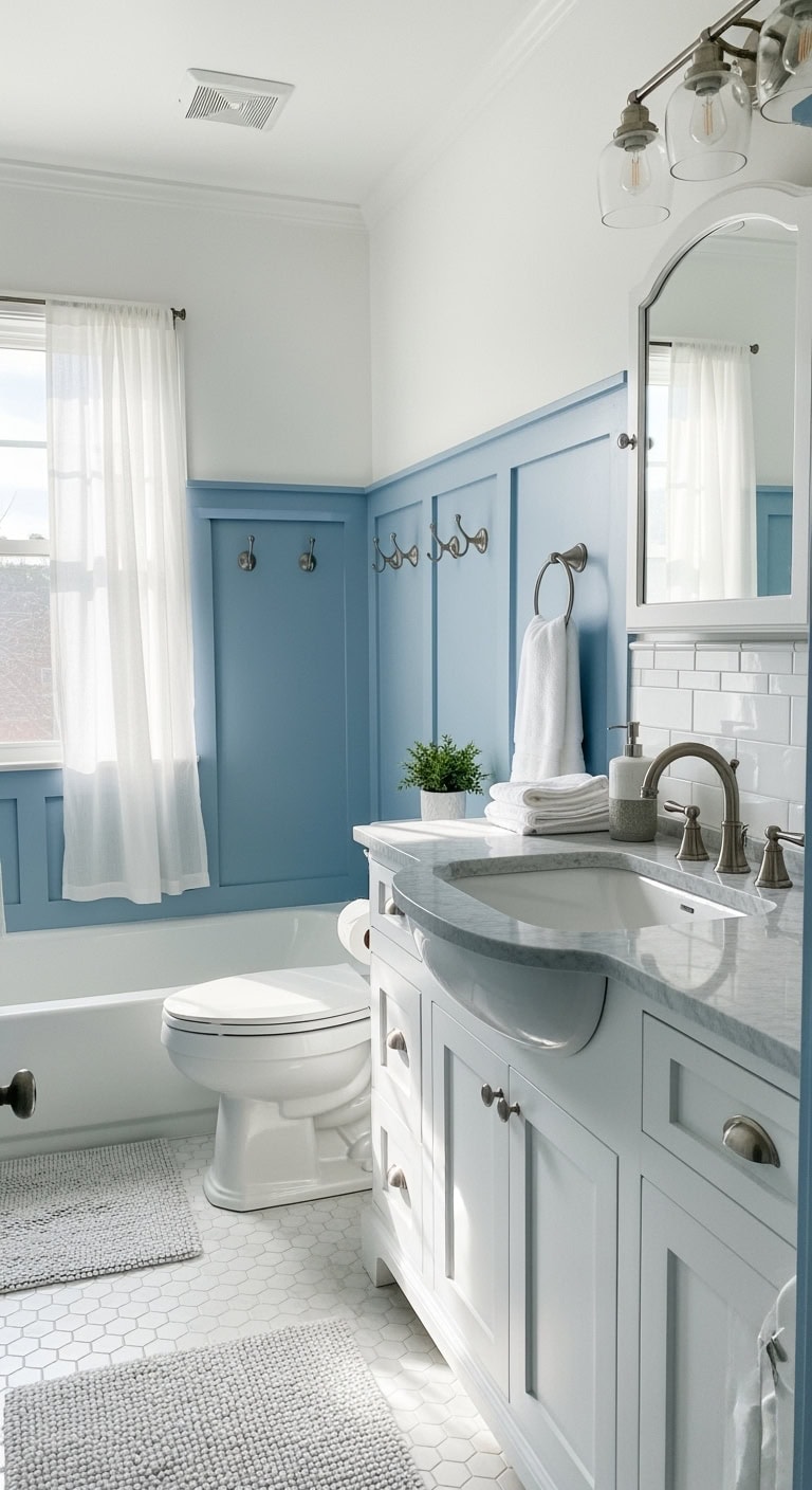 powder blue vintage modern bathroom oasis