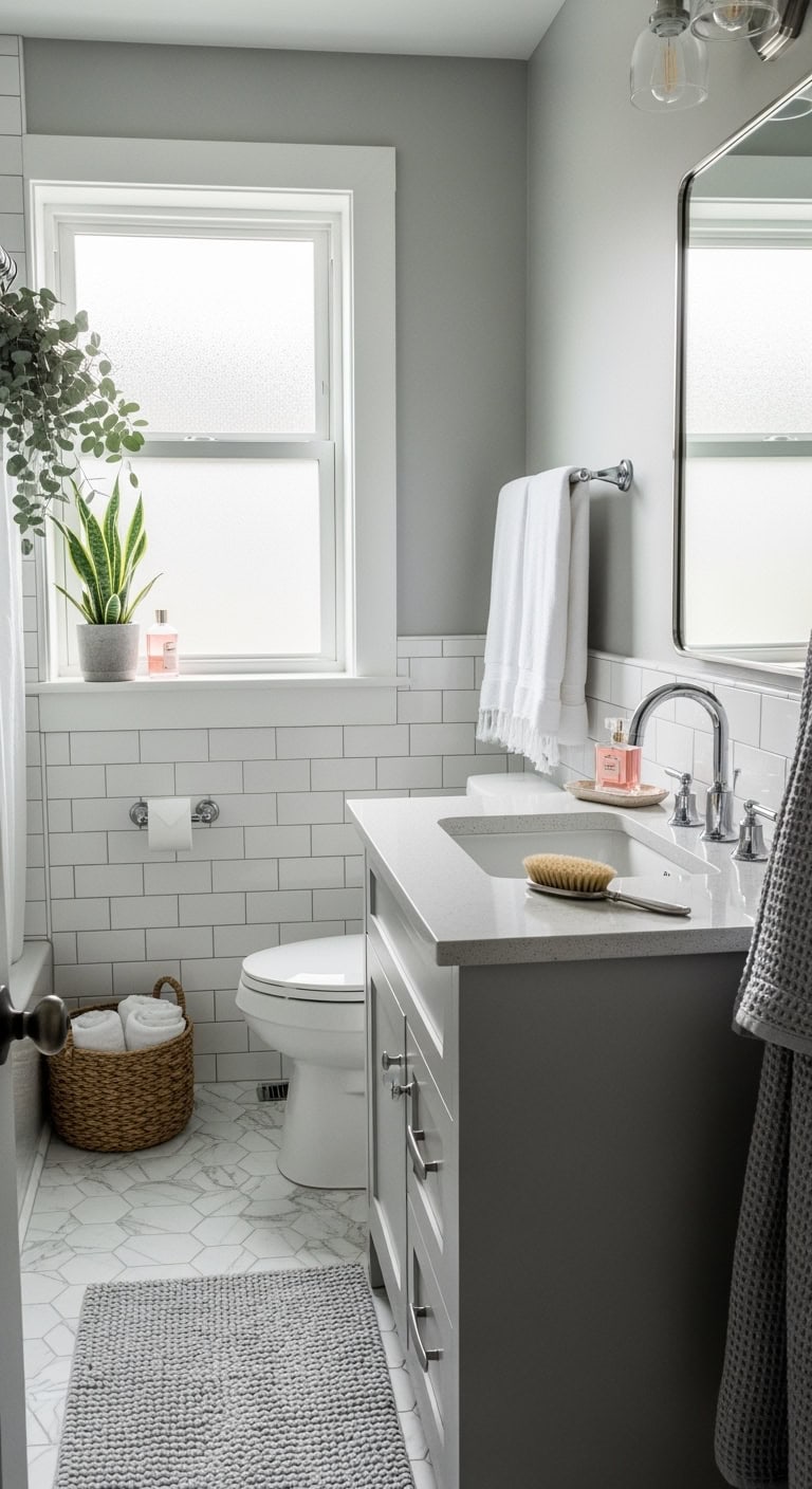 reflective chrome fixtures maximize bathroom space