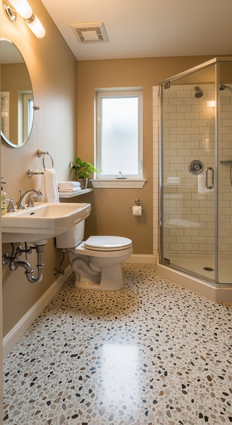 retro chic beige terrazzo floor pattern