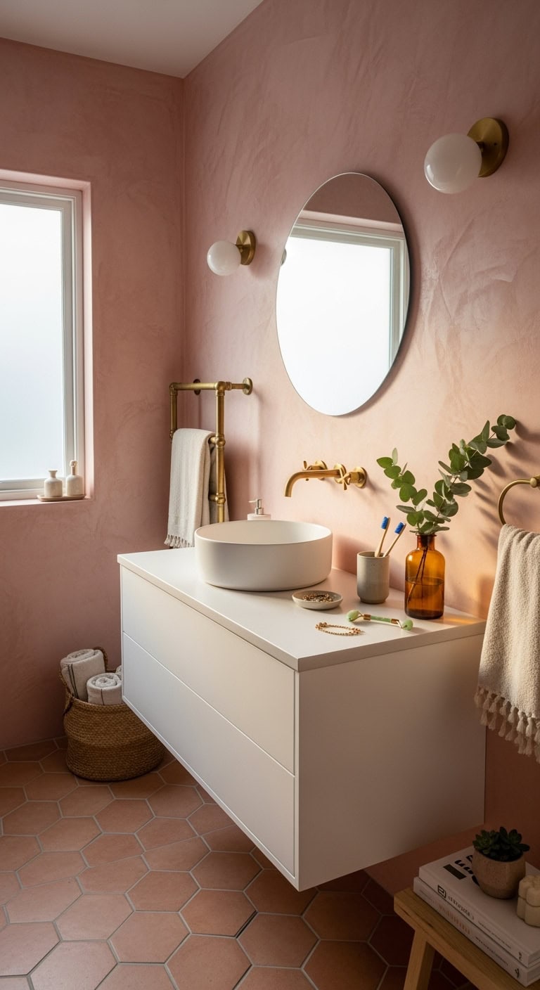 romantic mediterranean textured moisture resistant bathroom walls