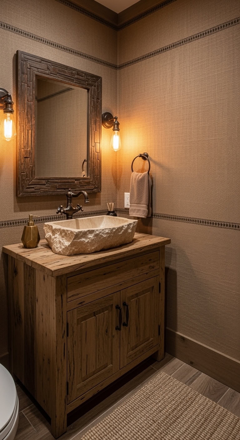 rustic beige brown powder room charm