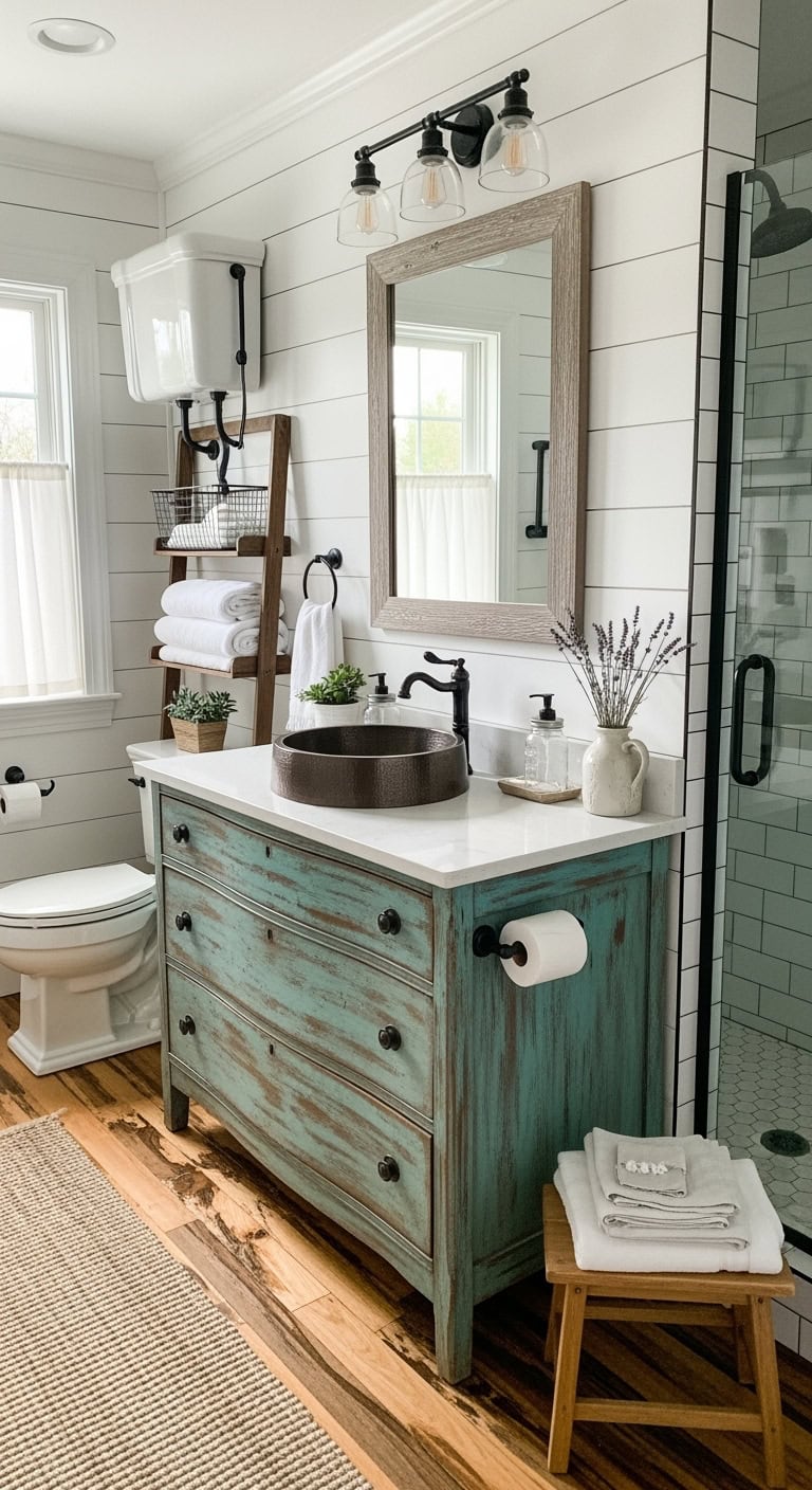 rustic coastal farmhouse bathroom conversion