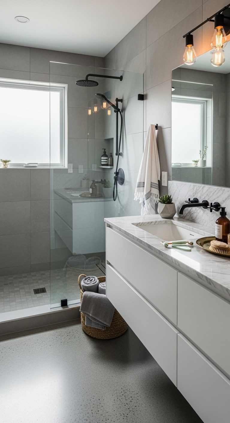 seamless continuous sophisticated bathroom design