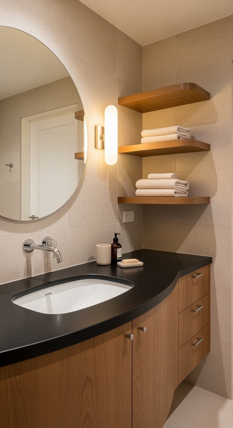 sleek black bathroom countertop