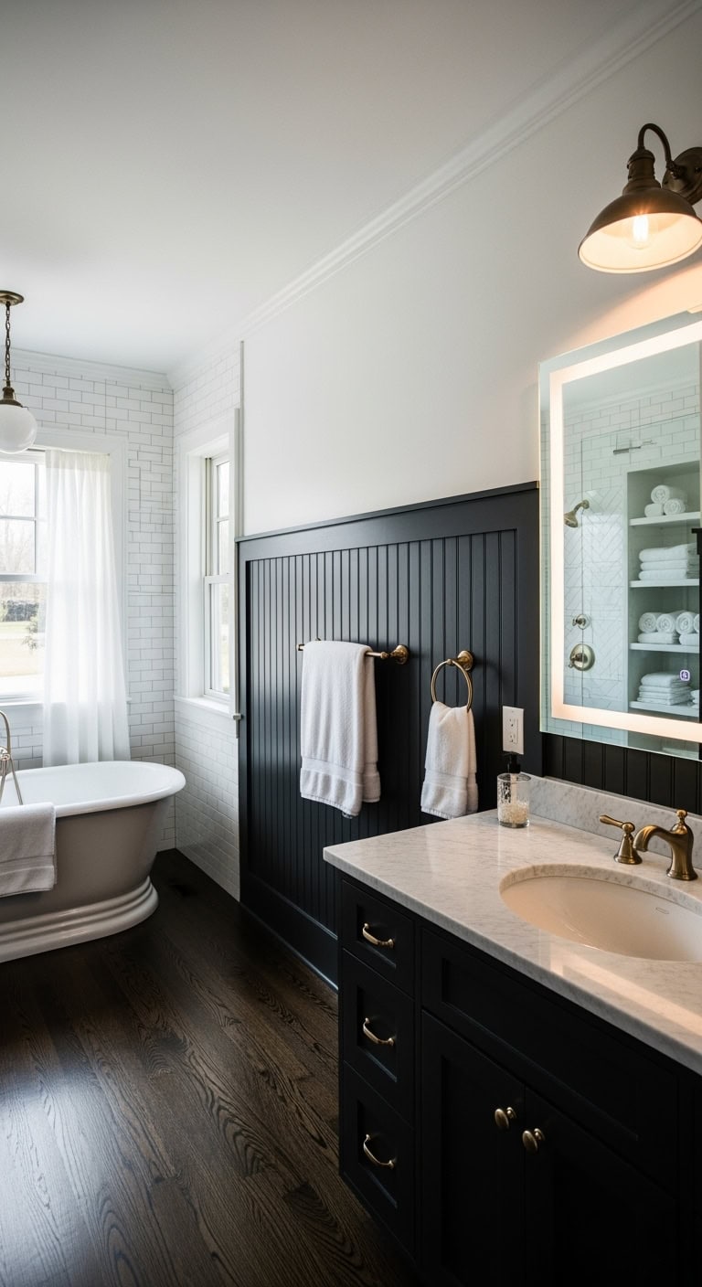 sophisticated and stylish black bathroom walls