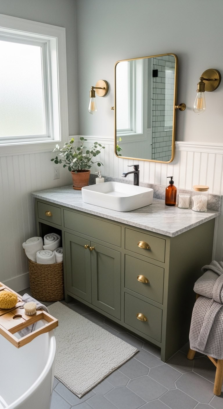 sophisticated and stylish olive vanity composition