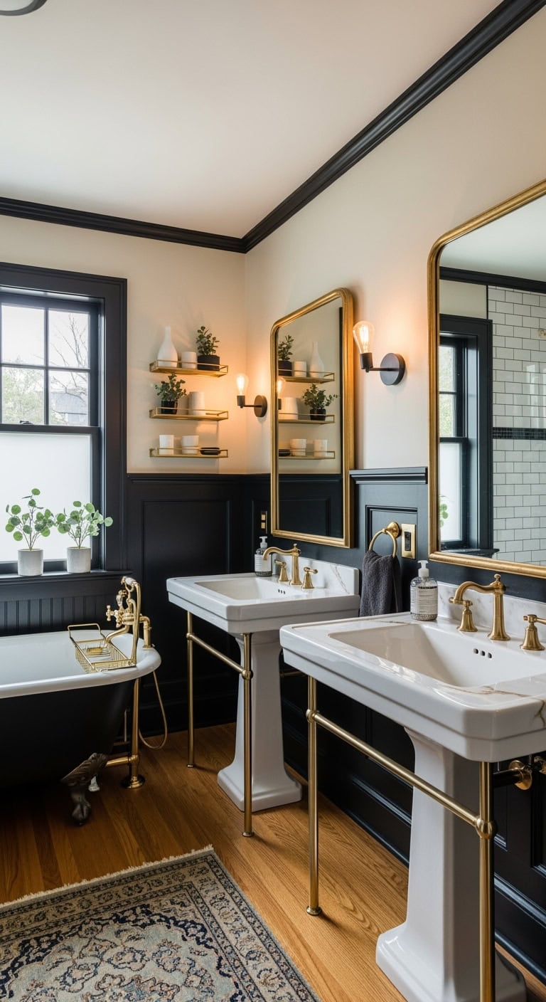sophisticated black and gold bathroom