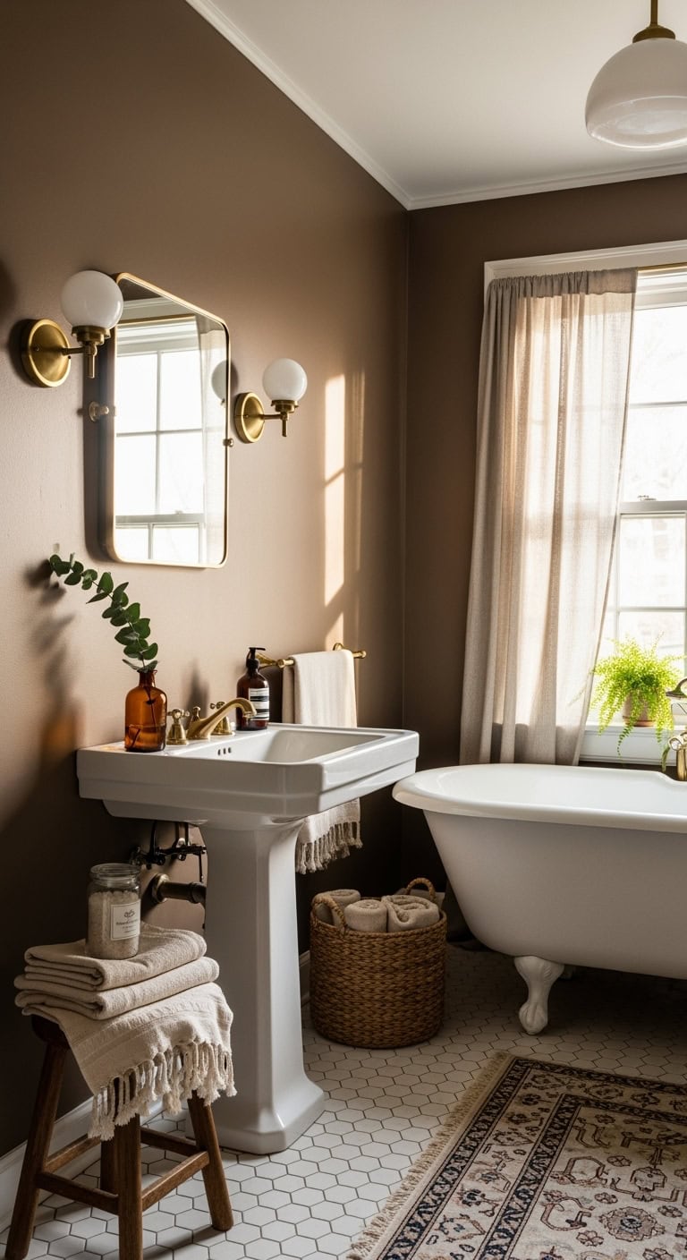 sophisticated matte brown bathroom transformation