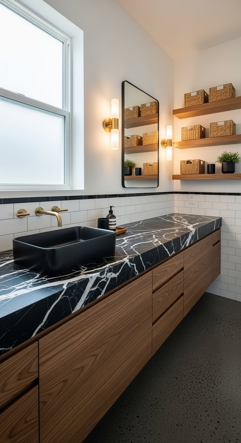 sophisticated monochrome bathroom statement piece