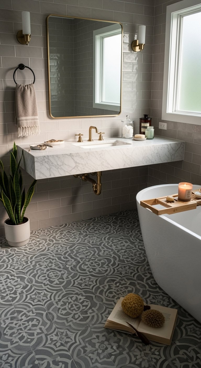 sophisticated textural gray cement tiles