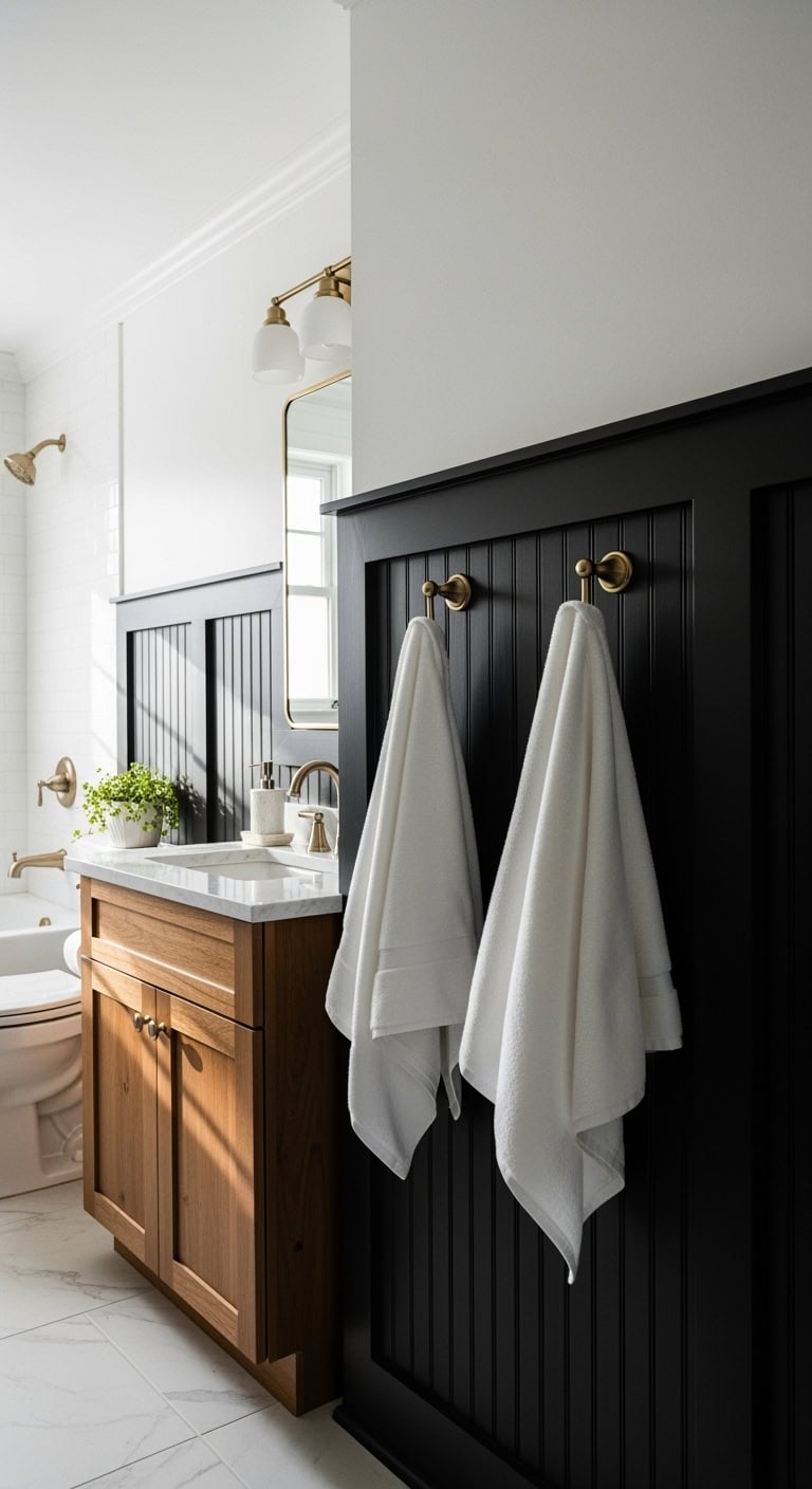 sophisticated timeless dramatic bathroom wainscoting