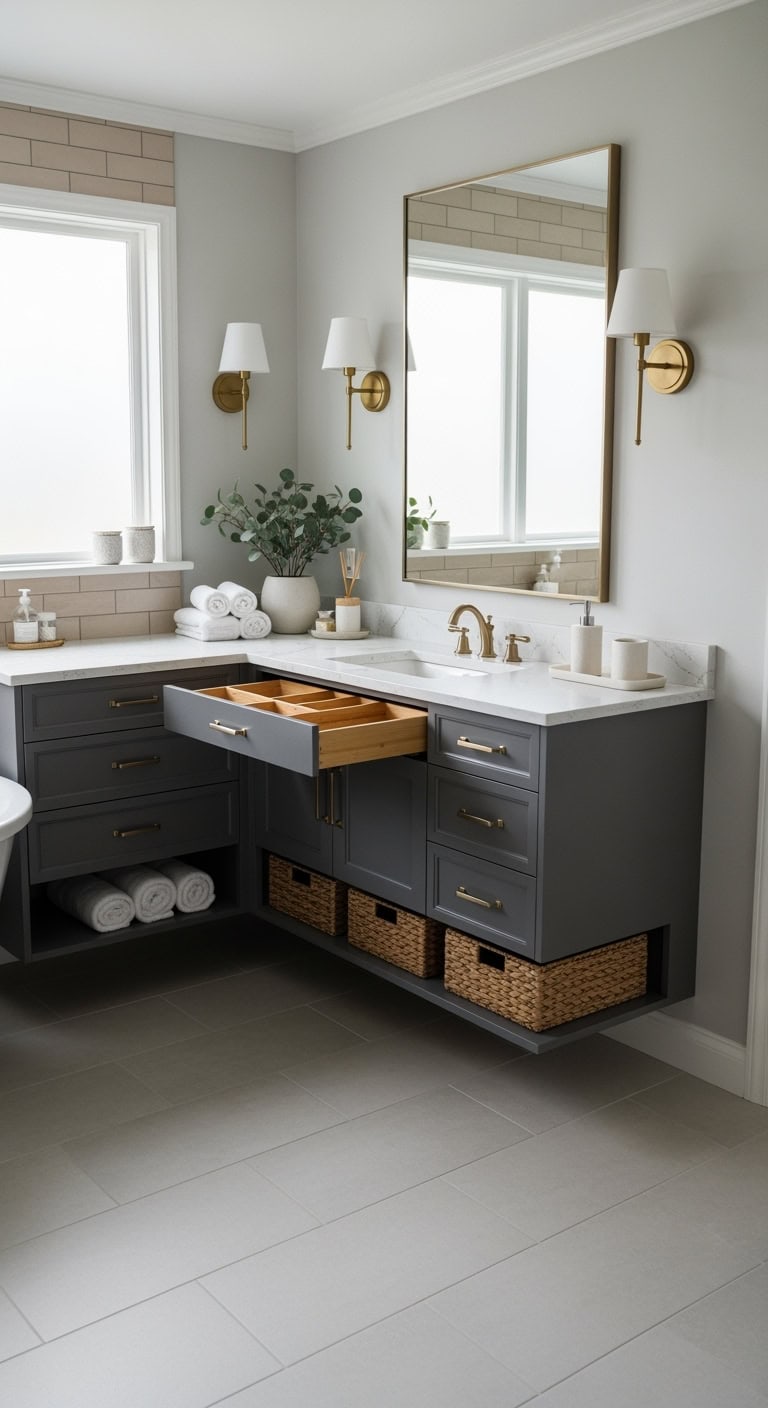 sophisticated timeless moody bathroom statement