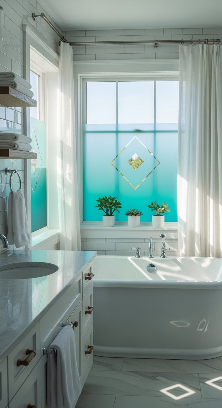 spa like aqua frosted bathroom bliss